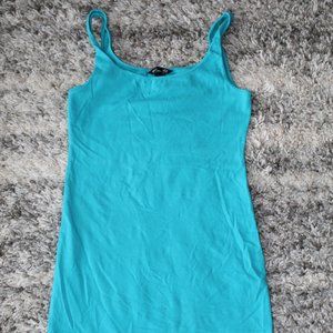 H&M Women's Basic Tank Top Mini Dress Teal Blue Slip Stretch Size Small